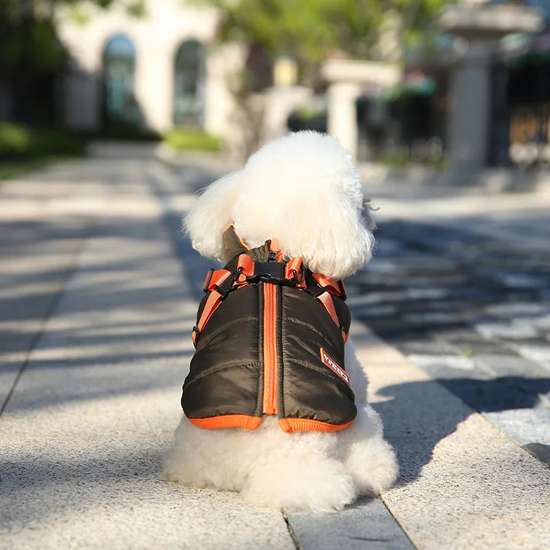 Waterproof Puppy Jacket with Built-in Harness – Warm Winter Vest for Small Dogs