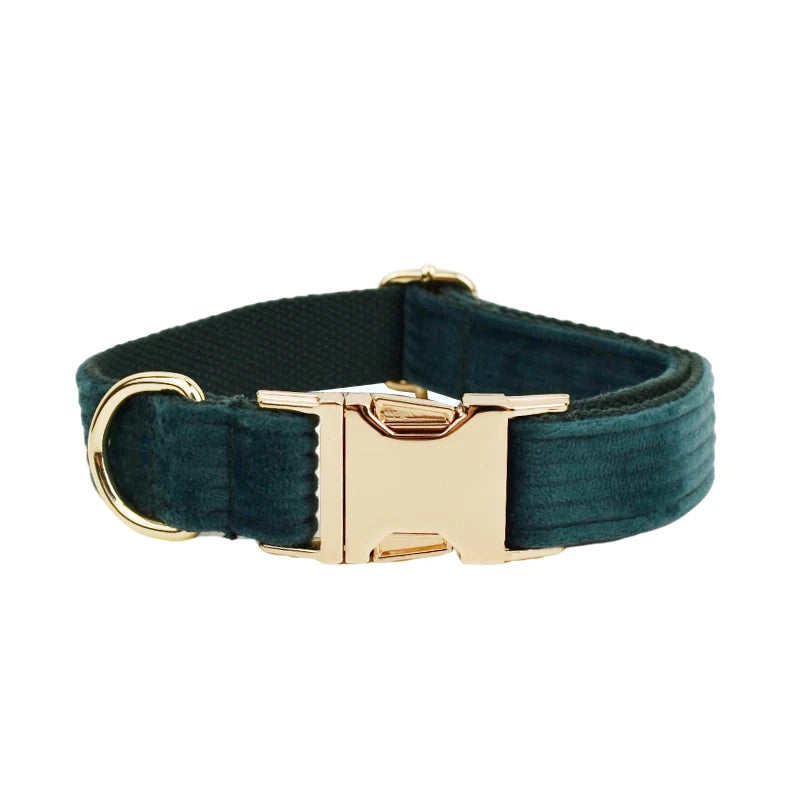 Dark green Corduroy Personalized Dog Collar, Leash & Harness Set