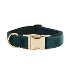 Dark green Corduroy Personalized Dog Collar, Leash & Harness Set