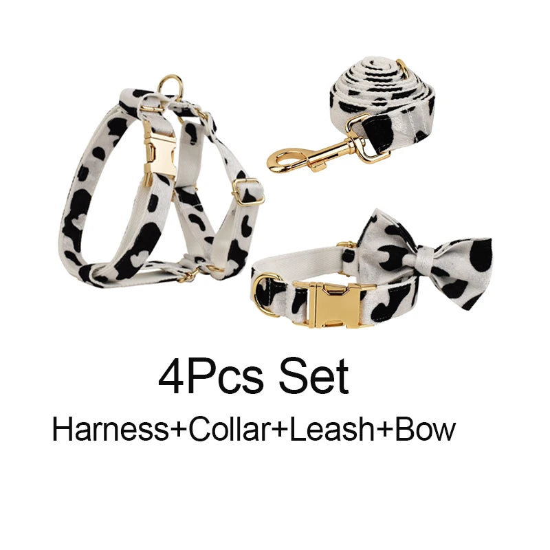 Gray Lattice Personalized Dog Collar, Leash & Harness Set