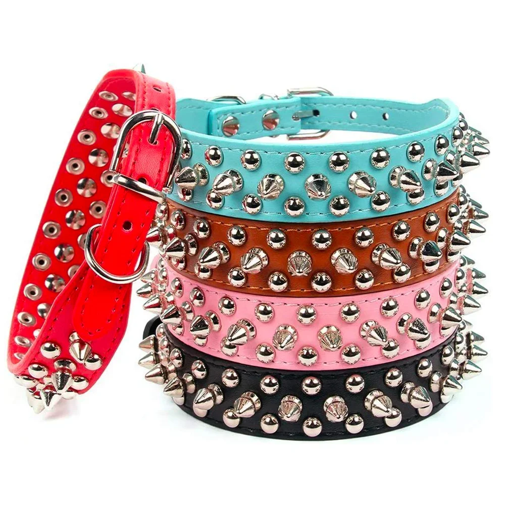 PU Leather Spiked Dog Collar – Adjustable Punk Style Neck Strap for Small Dogs & Cats