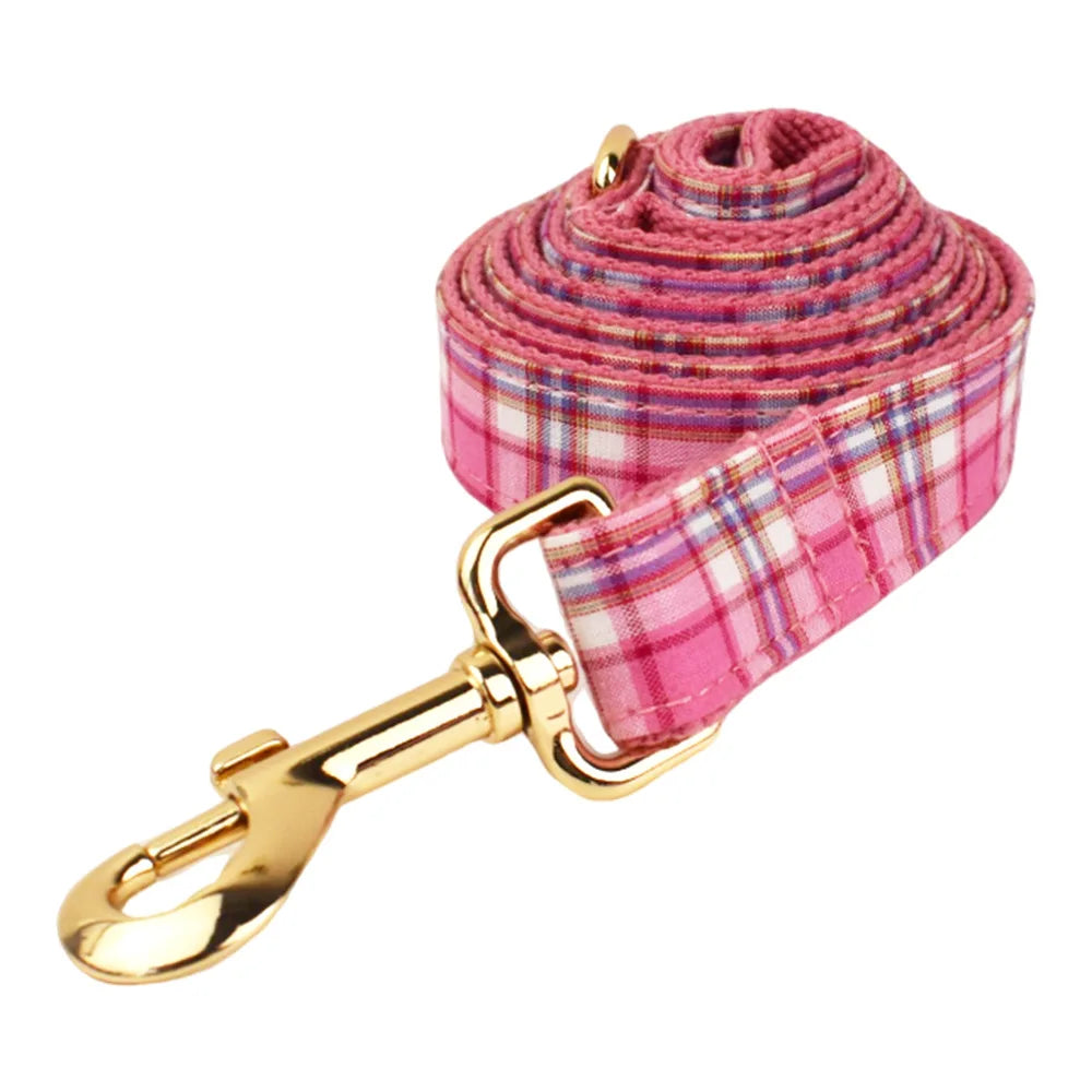 Multi Plaid Personalized Dog Bowtie Collar, Leash Set And Harness Set - Engravable Best Gift For Dog Lover