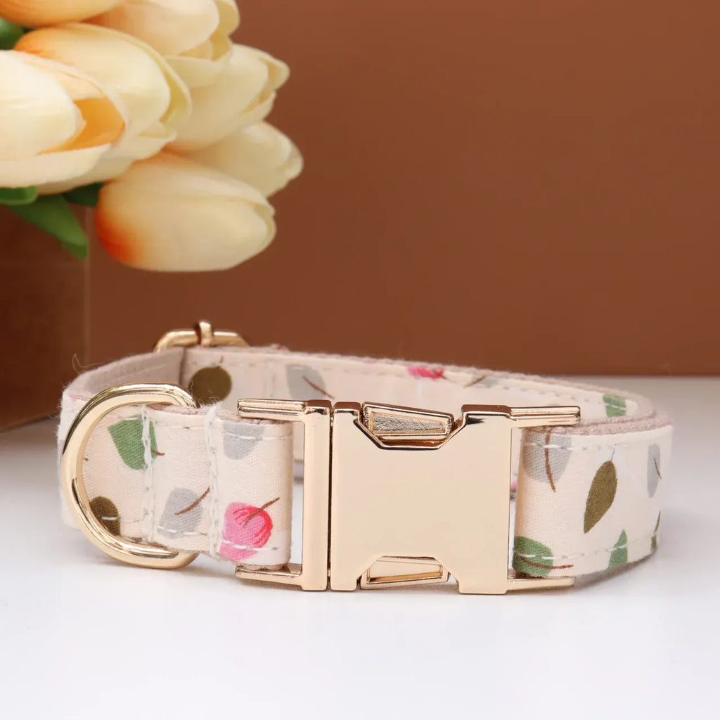 Personalized Print Floral Dog Collar Bowtie Leash Set