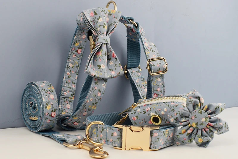 Flower Personalized Dog Collar, Leash & Harness Set