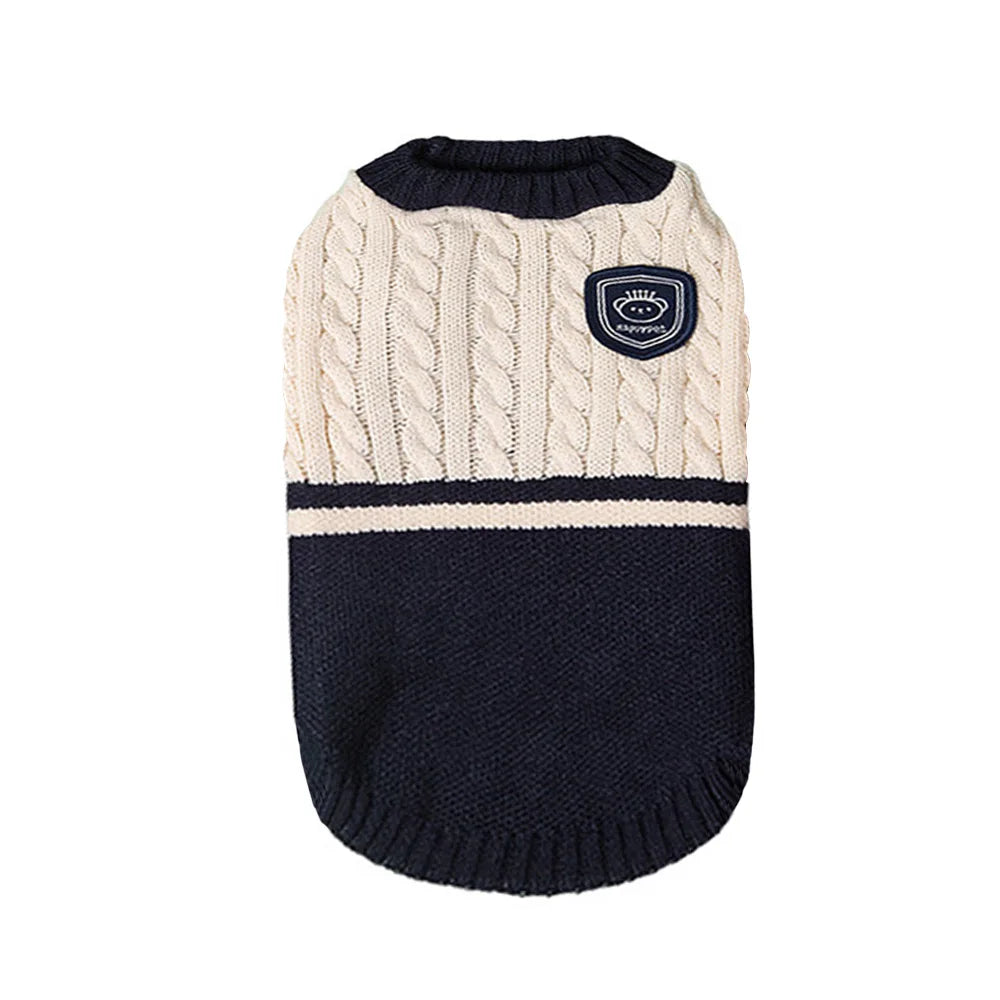 Warm Knitted Dog Sweater – College Style Pullover for Small & Medium Dogs