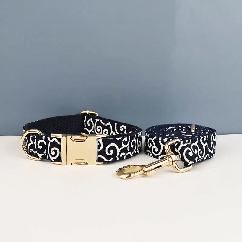 DDPaws  Collar leash set02 / M Custom Soft Collars Pet Accessories with Personalized Dog Collar Leashes Harness Bow Tie