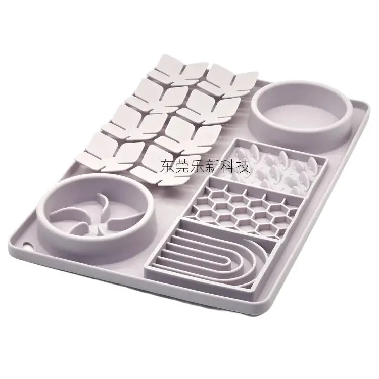 Silicone Dual Slow Feeder Bowl – Anti-Slip Suction Cup Pet Feeding Mat