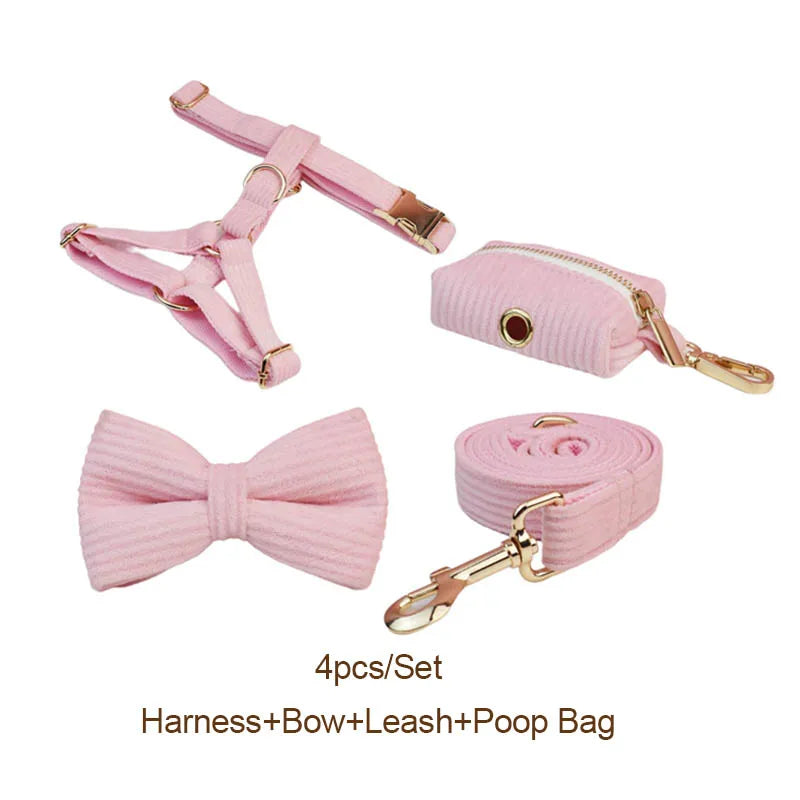 Pink Corduroy Personalized Dog Collar, Leash & Harness Set
