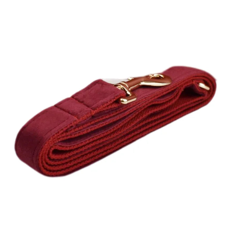 Red Wine Velvet Personalized Dog Collar, Leash & Harness Set