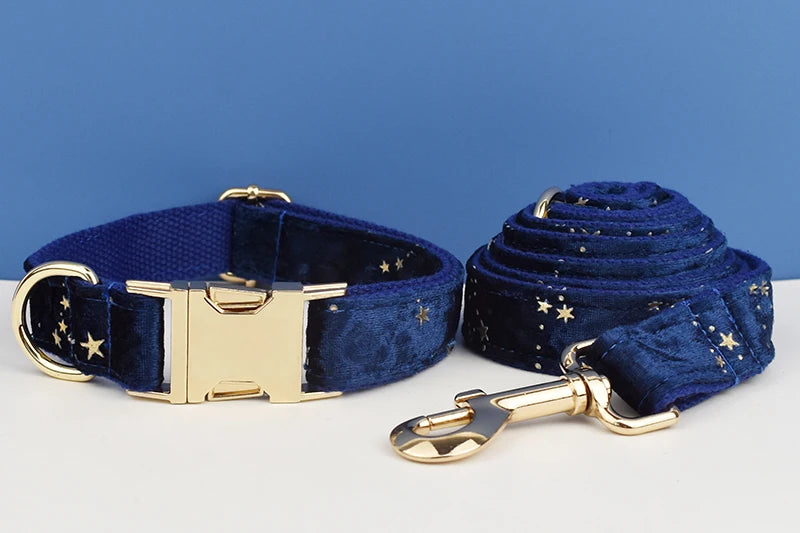 Dark Blue Personalized Dog Collar, Leash & Harness Set