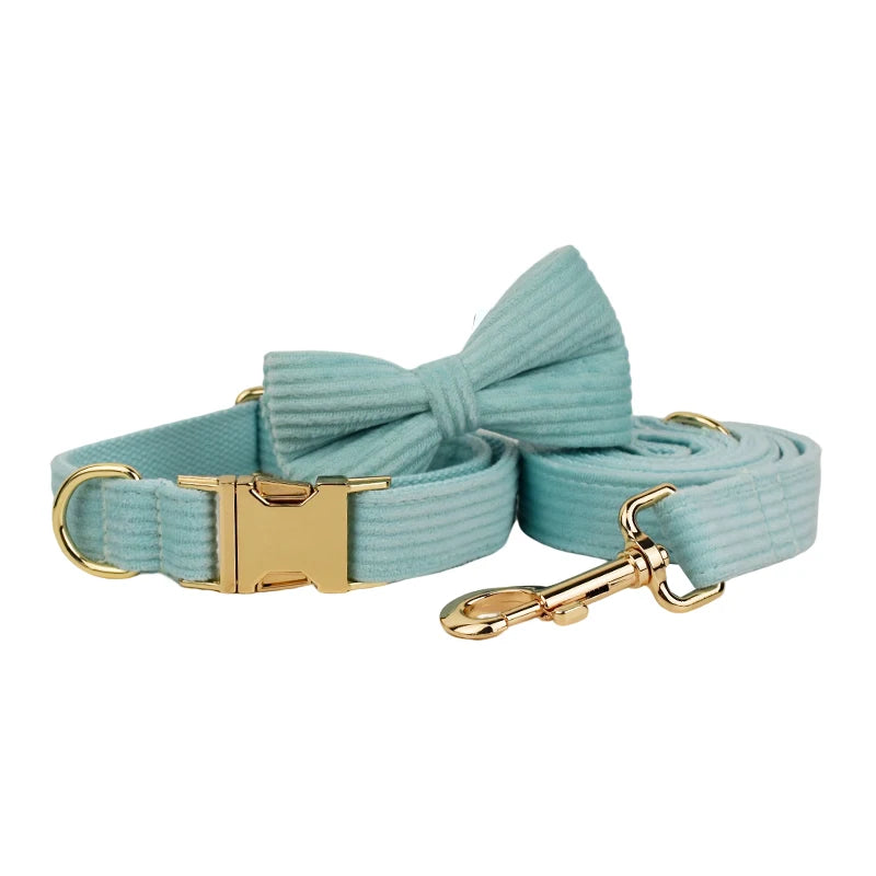 Lake Green Corduroy Personalized Dog Collar, Leash & Harness Set