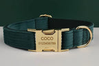 Dark green Corduroy Personalized Dog Collar, Leash & Harness Set