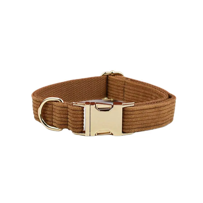 Caramel Corduroy Personalized Dog Collar, Leash & Harness Set