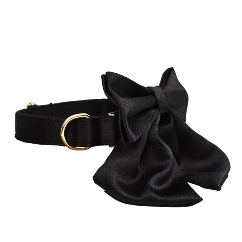 Black Satin Wedding Dog Collar Leash and Harness Set
