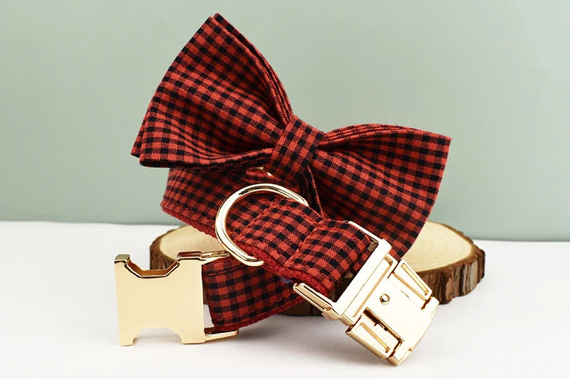 Personalized Plaid Dog Collar Leash Set