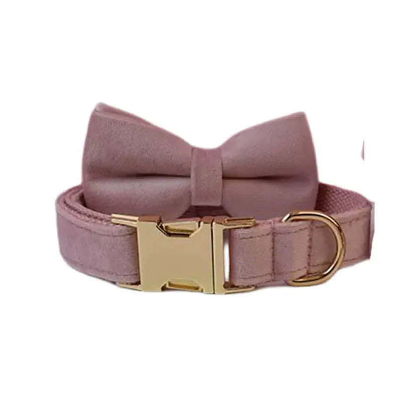 Pale Pink Velvet Dog Collar Leash and Harness Set