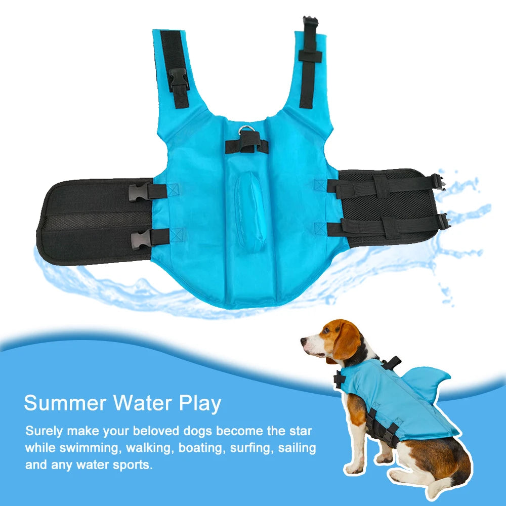 Shark Dog Life Jacket – Adjustable Buoyancy Safety Vest with Handle for Small to Large Dogs