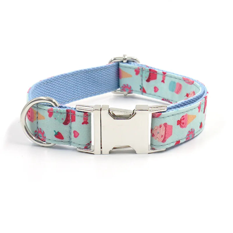 Multi Personalized Print Floral Cotton Adjustable Dog Collars -  Engravable