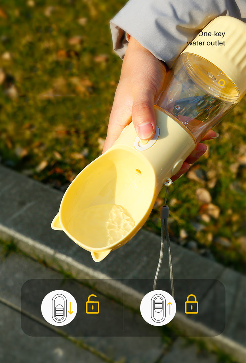 Portable Dog Water Bottle with Food Cup – Outdoor Travel Feeder for Pets