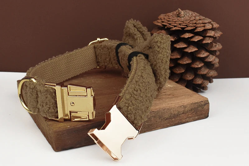 Lambskin Personalized Dog Collar, Leash & Harness Set