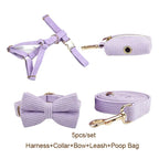 Purple Corduroy Dog Collar Leash and Harness Set