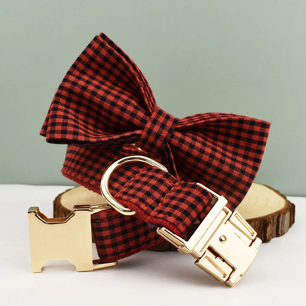 Personalized Plaid Dog Collar Leash Set