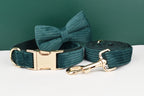 Dark green Corduroy Personalized Dog Collar, Leash & Harness Set
