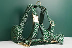 Green Soft Cotton Personalized Dog Collar, Leash & Harness Set