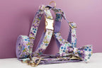 Purple Soft Cotton Personalized Dog Collar, Leash & Harness Set