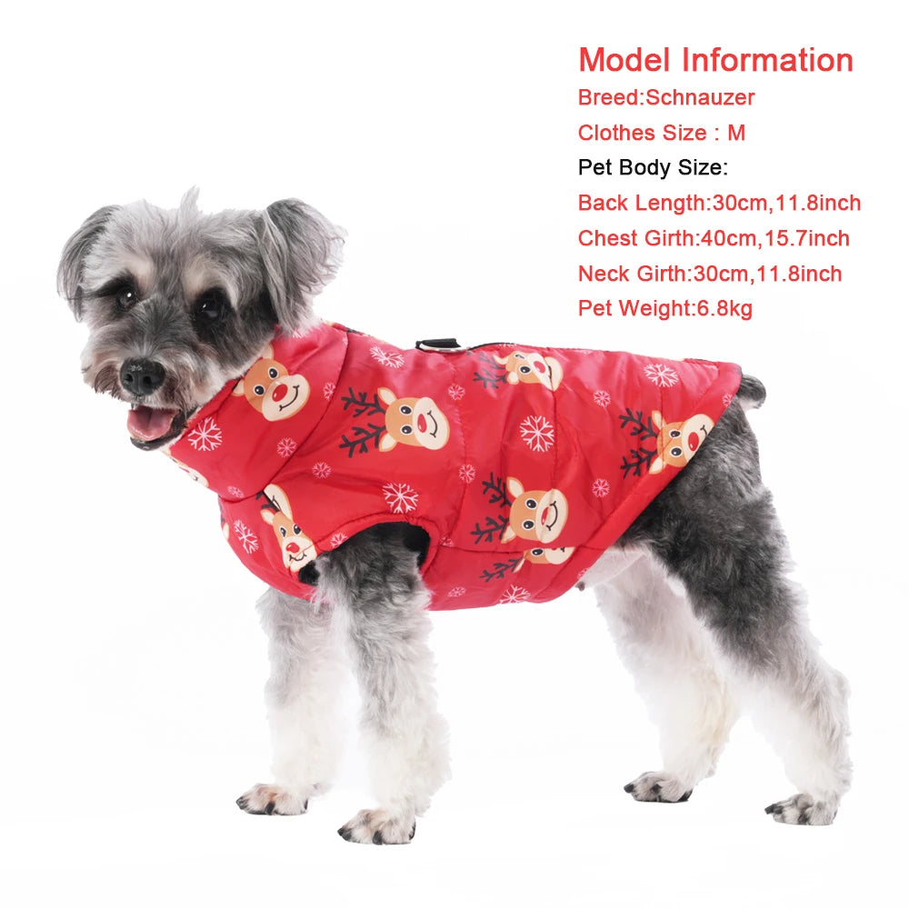 Christmas Dog Jacket – Waterproof & Warm Holiday Coat with D-Ring for Small & Medium Pets