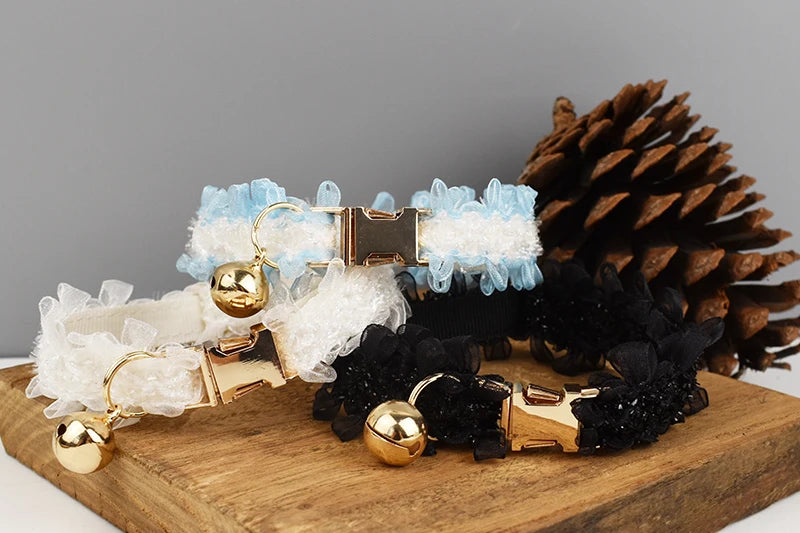 Lace Cat Collar  – Personalized Engraved Nameplate, Padded Small Dogs