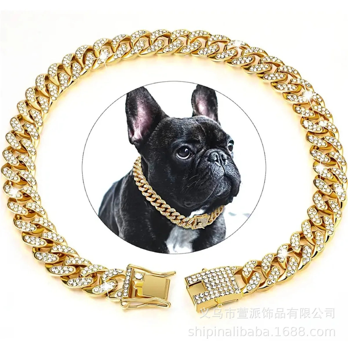 Diamond Cuban Chain Pet Collar – Luxury Gold, Silver & Rose Gold Necklace for Dogs & Cats