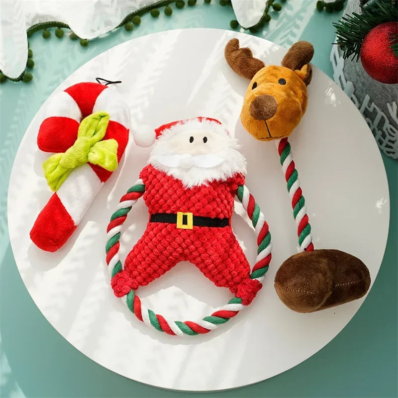 Christmas Plush Squeaky Dog Toy – Festive Santa, Elk, Gingerbread & Donut Designs