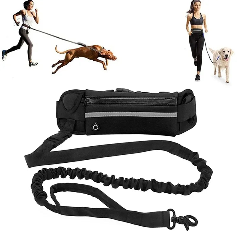 Hands-Free Dog Leash with Waist Bag – Reflective Elastic Running & Walking Leash