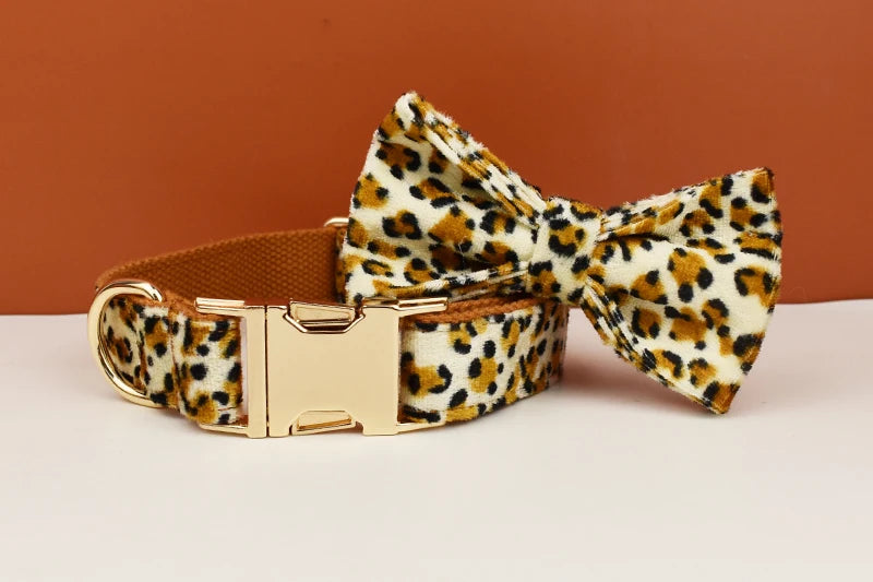 Customized Designer Logo Leopard Personalized Dog Collar, Leash & Harness Set