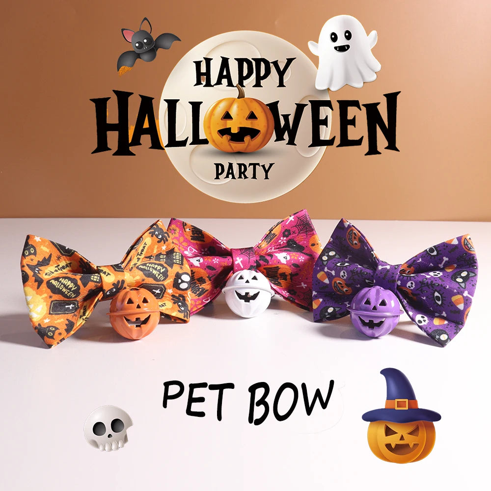Luxury Small Dog Collar, Personalized Halloween Printed Cotton Collar, Organic Pattern with Rivet Decoration