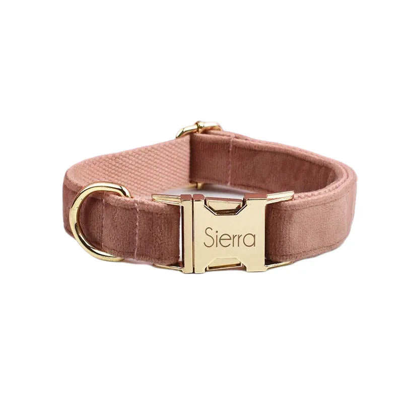 Pink Velvet Personalized Dog Collar, Leash & Harness Set