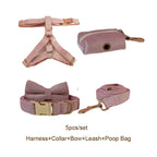 Pale Pink Velvet Dog Collar Leash and Harness Set