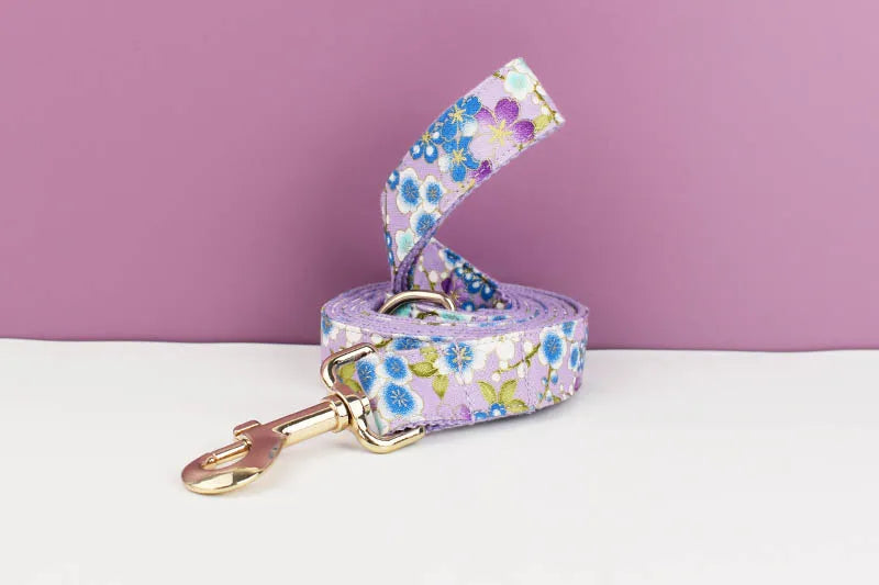 Purple Soft Cotton Personalized Dog Collar, Leash & Harness Set