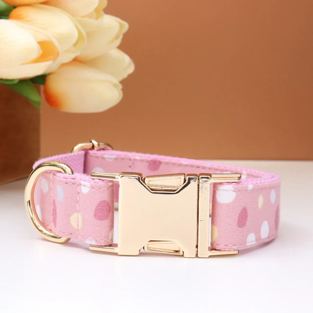 Personalized Print Floral Dog Collar Bowtie Leash Set