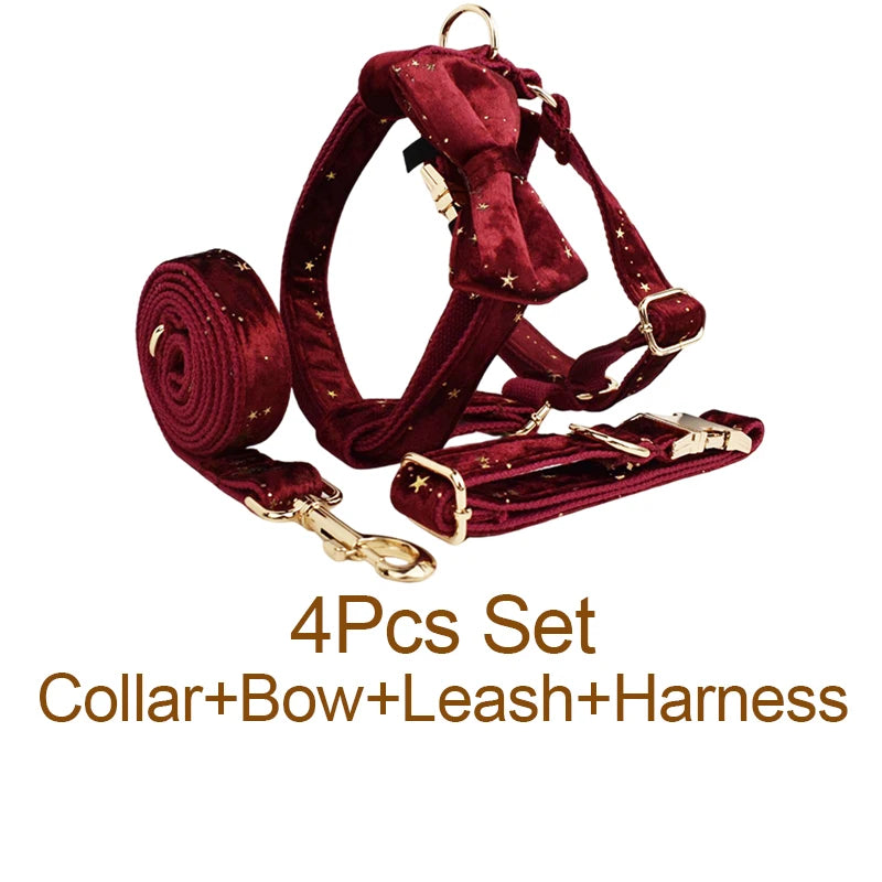 Red Personalized Dog Collar, Leash & Harness Set