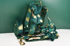 Green feather velvet  Personalized Dog Collar, Leash & Harness Set