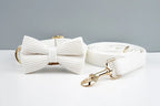 White Corduroy Personalized Dog Collar, Leash & Harness Set