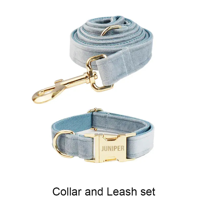 DDPaws  Collar + Leash / XS Dusty Blue Velvet Set