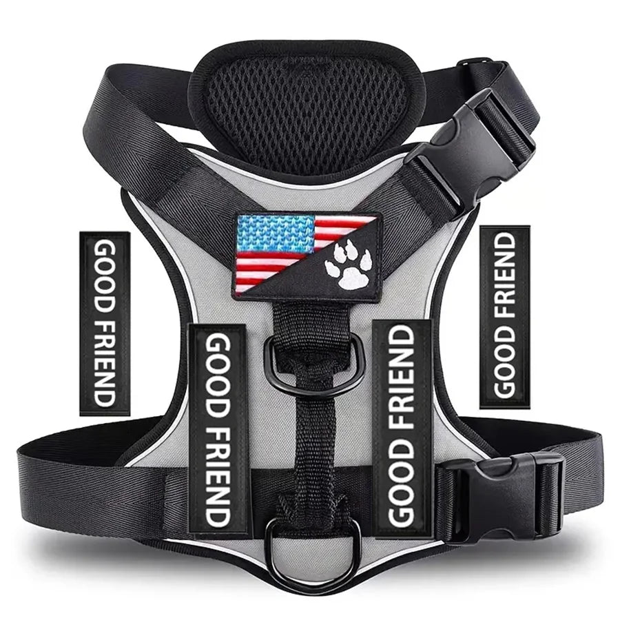 Reflective Dog Harness – Adjustable Soft Oxford Vest with 5 Removable Patches