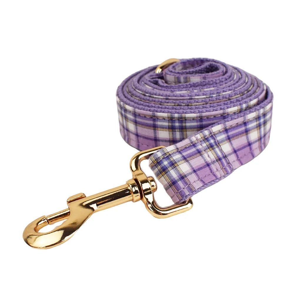 Multi Plaid Personalized Dog Bowtie Collar, Leash Set And Harness Set - Engravable Best Gift For Dog Lover