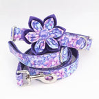 Purple Floral Dog Collar and Leash Set