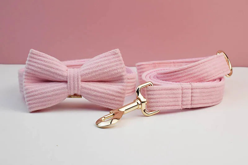 Pink Corduroy Personalized Dog Collar, Leash & Harness Set