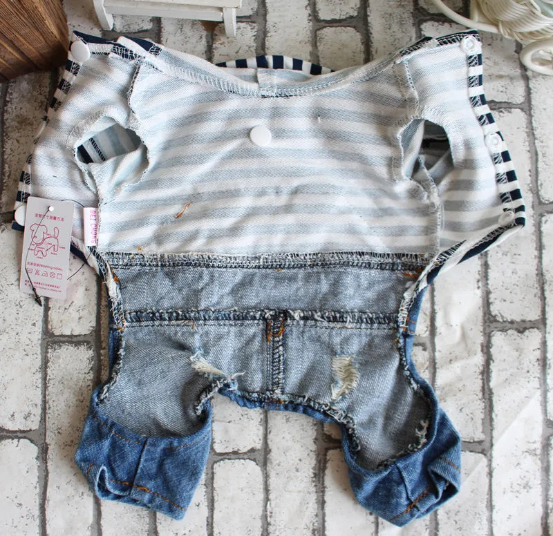 Denim Dog Jumpsuit – Classic Blue Jean Hoodie for Small & Medium Dogs