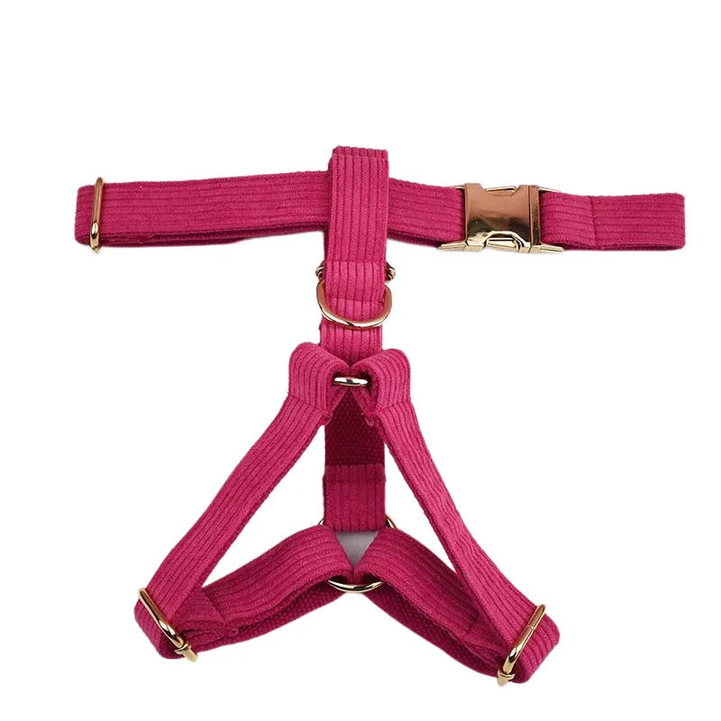 Mei Red Corduroy Personalized Dog Collar, Leash & Harness Set